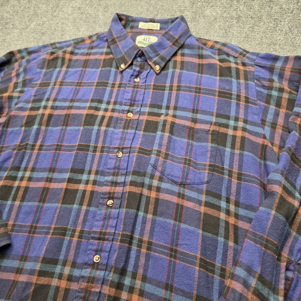 Vintage 417 Van Heusen Plaid Flannel Shirt Mens XL Purple Blue 90s Grunge Cotton